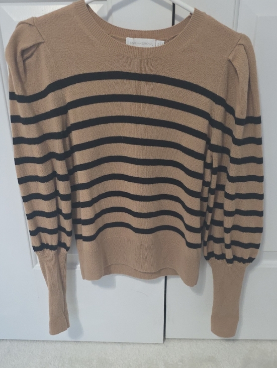 Jonathan Simkhai Sweaters - Jonathan Simkhai Tan and Black Striped Puff-Sleeve Sweater XS